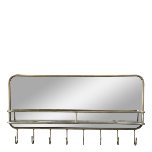 Spegel med hylla och krokar - Antik messing - 44,5 x 87 x 12 cm - www.frokenfraken.se