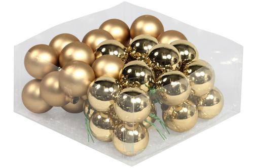 Julekuler på ståltråd - Glass - Gull - 4 cm - 36-pakning - www.frokenfraken.se