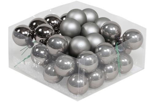 Julekuler på ståltråd - Glass - Titan - 4 cm - 36-pakning - www.frokenfraken.se