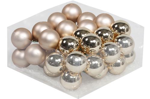 Julekule på ståltråd - Glass - Champagne - 4 cm - 36-pakning - www.frokenfraken.se