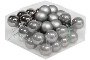 Julekuler på ståltråd - Glass - Titan - 4 cm - 36-pakning - www.frokenfraken.se