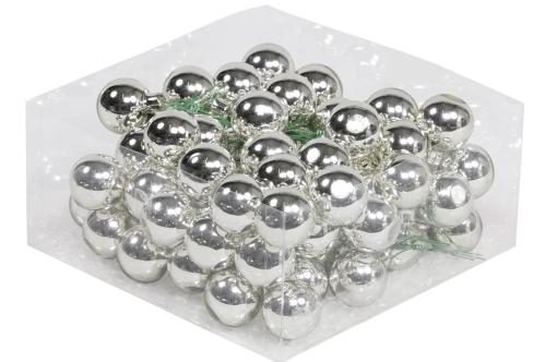 Julekuler på ståltråd - Glass - Sølv - 3 cm - 72-pakning - www.frokenfraken.se