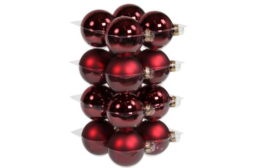 Julkule - Glass - Mørk rød - 8 cm - 16-pakning - www.frokenfraken.se