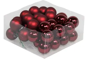 Julekule på ståltråd - Glass - Rød - 4 cm - 36-pakning - www.frokenfraken.se