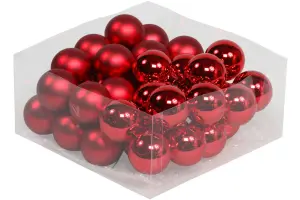 Julekule på ståltråd - Glass - Rød - 4 cm - 36-pakning - www.frokenfraken.se