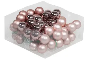 Julekule på ståltråd - Glass - Rosa - 3 cm - 72-pakning - www.frokenfraken.se