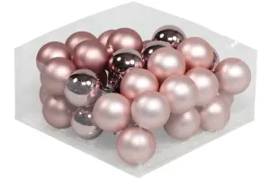 Julekuler på ståltråd - Glass - Rosa - 4 cm - 36-pakning - www.frokenfraken.se