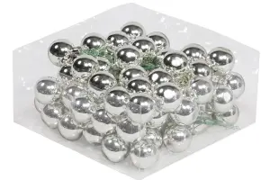 Julekuler på ståltråd - Glass - Sølv - 3 cm - 72-pakning - www.frokenfraken.se