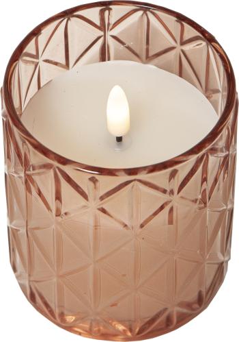 Batterilys - Blokklys med Glasslykt - Rosa - Flamme - Ø 8,5 x 10 cm - Timer - www.frokenfraken.se