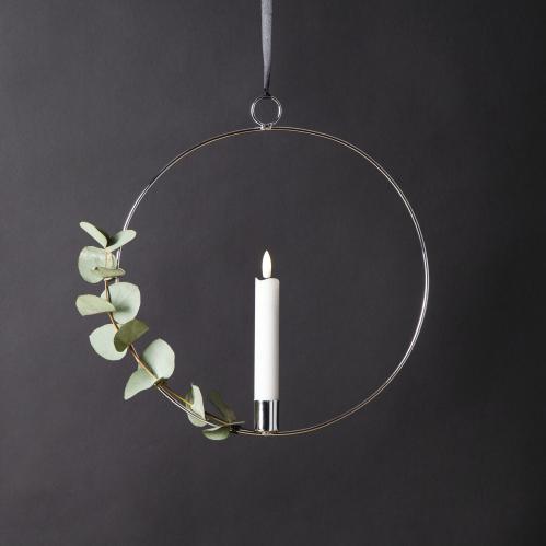 Hengende lyssirkel - Sølv - Batteridrevet flammeffektlys - 30 cm - www.frokenfraken.se