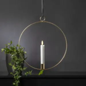 Hengende lyssirkel - Messing - Batteridrevet flammende lys - 30 cm - www.frokenfraken.se