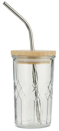 Drinksboks - Bambulokk og Metall sugerør - Ø7,5 X 12,5 CM - www.frokenfraken.se