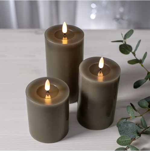 Batterilys - LED Blokklys Flamme Flow - Maulwurf - 17,5 x Ø7,5 cm - Timer - www.frokenfraken.se