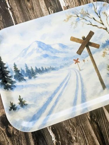 Brett – Skispor med løypekryss – 27 x 20 cm - www.frokenfraken.se