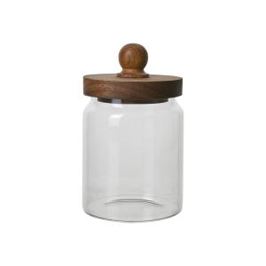 Burk med lokk - Klarglass/Brunt tre med knott - Ø9 x 15 cm - www.frokenfraken.se