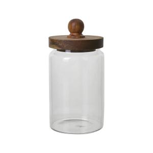 Burk med lokk - Klarglass/Brunt tre med knott - Ø9 x 17 cm - www.frokenfraken.se