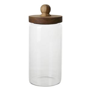Burk med lokk - Klarglass/Brunt tre med knott - Ø9 x 22 cm - www.frokenfraken.se