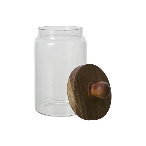 Burk med lokk - Klarglass/Brunt tre med knott - Ø9 x 17 cm - www.frokenfraken.se