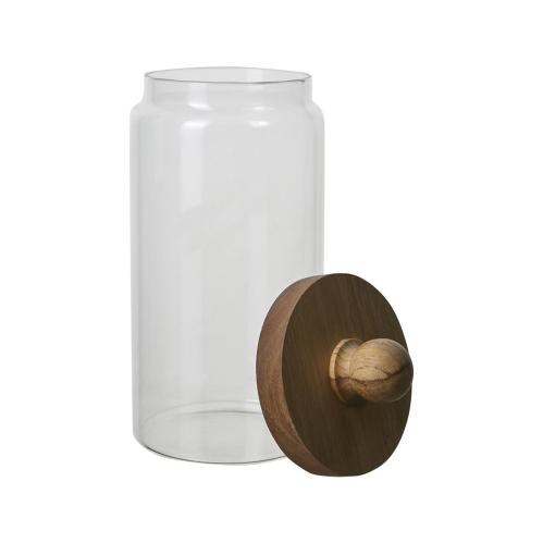 Burk med lokk - Klarglass/Brunt tre med knott - Ø9 x 22 cm - www.frokenfraken.se
