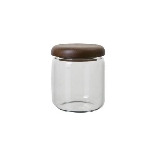 Burk med lokk - Klarglass/Brunt tre - Ø8 x 10 cm - www.frokenfraken.se