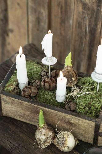 Lys holder - Vintage Hvit - for juletrelys - 15 x 4 cm - www.frokenfraken.se
