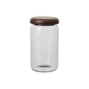 Burk med lokk - Klarglass/Brunt tre - Ø8 x 15 cm - www.frokenfraken.se