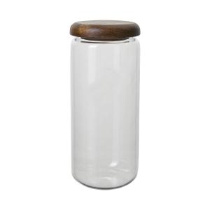 Burk med lokk - Klarglass/brunt tre - Ø8 x 20 cm - www.frokenfraken.se