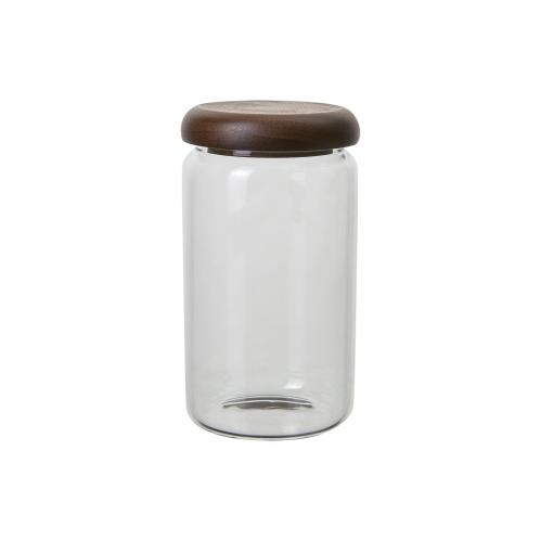 Burk med lokk - Klarglass/Brunt tre - Ø8 x 15 cm - www.frokenfraken.se