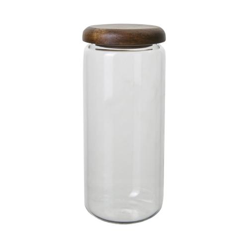 Burk med lokk - Klarglass/brunt tre - Ø8 x 20 cm - www.frokenfraken.se