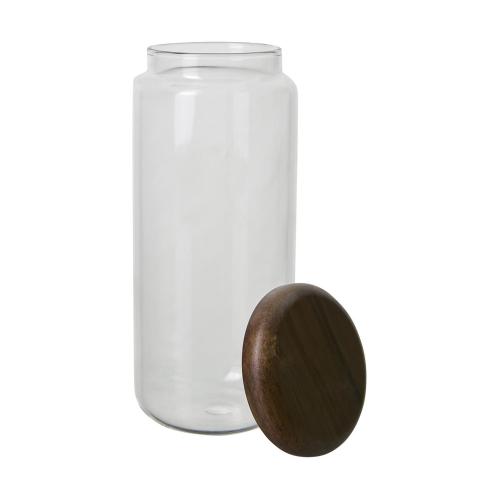 Burk med lokk - Klarglass/brunt tre - Ø8 x 20 cm - www.frokenfraken.se