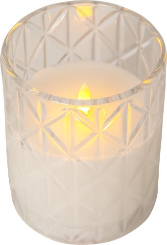 Batterilys - Blokklys med Glasslykt - Flamme - Ø 10 x 12,5 cm - Timer - www.frokenfraken.se