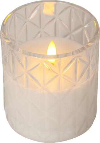 Batterilys - Blokklys med Glasslykt - Flamme - Ø 8,5 x 10 cm - Timer - www.frokenfraken.se