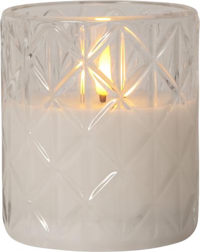 Batterilys - Blokklys med Glasslykt - Flamme - Ø 8,5 x 10 cm - Timer - www.frokenfraken.se