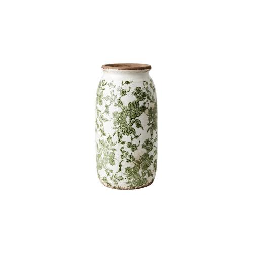Urna S - Grønn mønstret - Ø11/13 x 25 cm - www.frokenfraken.se