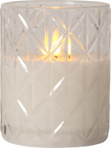 Batterilys - Blokklys med Glasslykt - Flamme - Ø 10 x 12,5 cm - Timer - www.frokenfraken.se