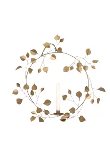 Hengende lysestake - Krans med blader - Gull - Ø45 cm - www.frokenfraken.se